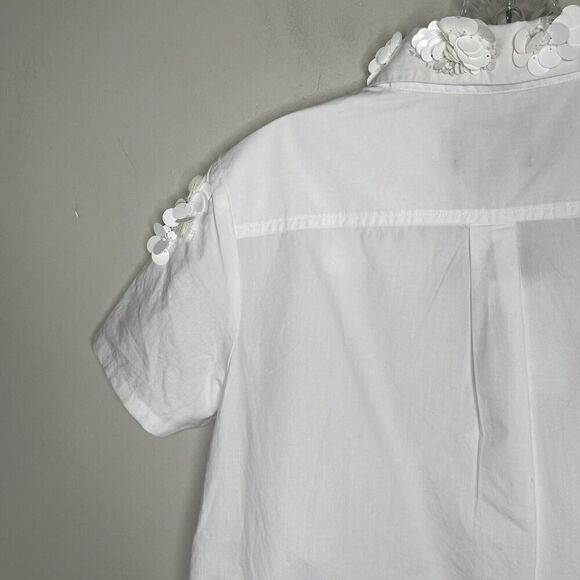 J.CREW Collection Top Women 4 Floral Appliques Button Up NEW Cropped White CC241 - Picture 12 of 16
